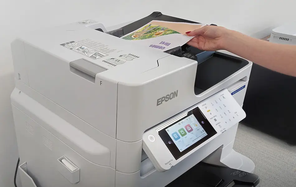 Colour documents being printed on an Epson office printer